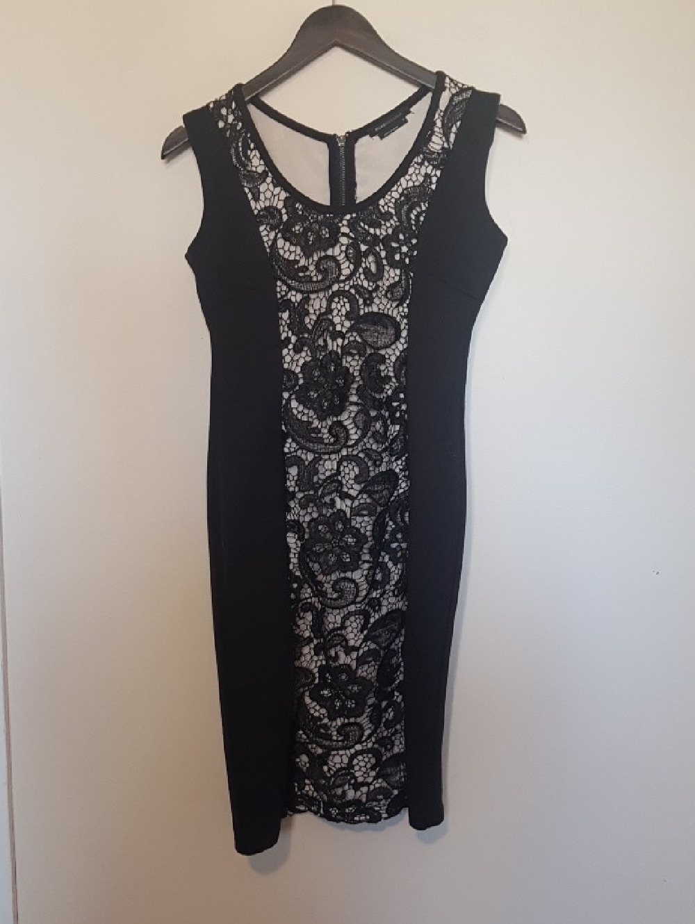 BCBGMaxAzria Black Midi Dress with Lace Front Panel